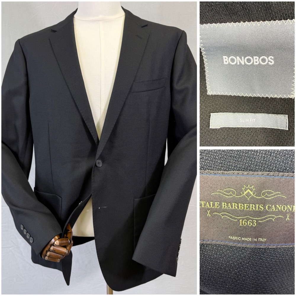 Bonobos Blazer Men 42R Black Slim Fit Vitale Barberis Canonico Wool Unstructured